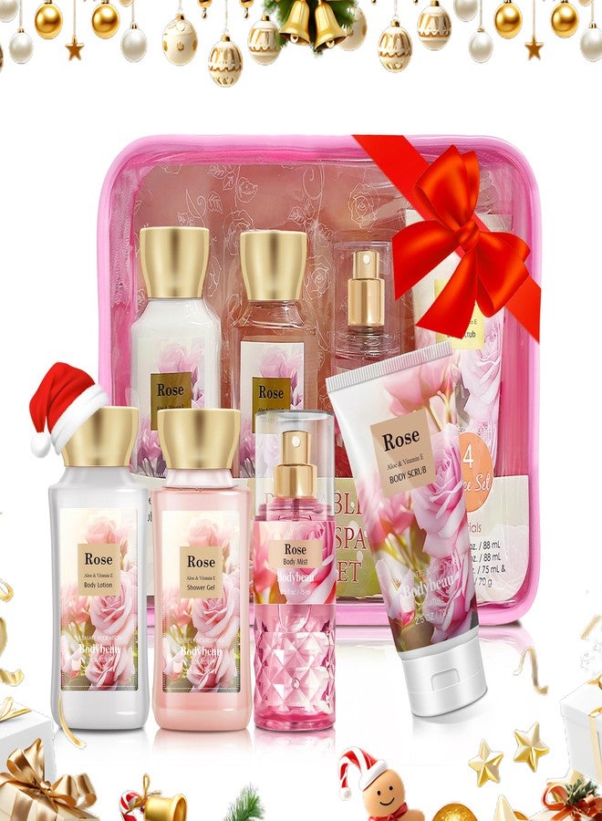 Bodybeau مجموعة هدايا للعناية بالجسم للنساء والفتيات، برائحة الورد، 4 قطع: جل استحمام، لوشن للجسم، معطر للجسم، مقشر للجسم، مجموعة سفر شخصية محمولة للعناية بالجسم - Image 2